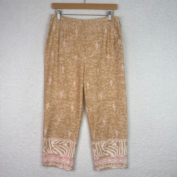 Nancy Bolen City Girl Sahara Denim Pants Tan Tie‎ Dye Zebra 10 Cropped Boho NWT - Picture 15 of 15